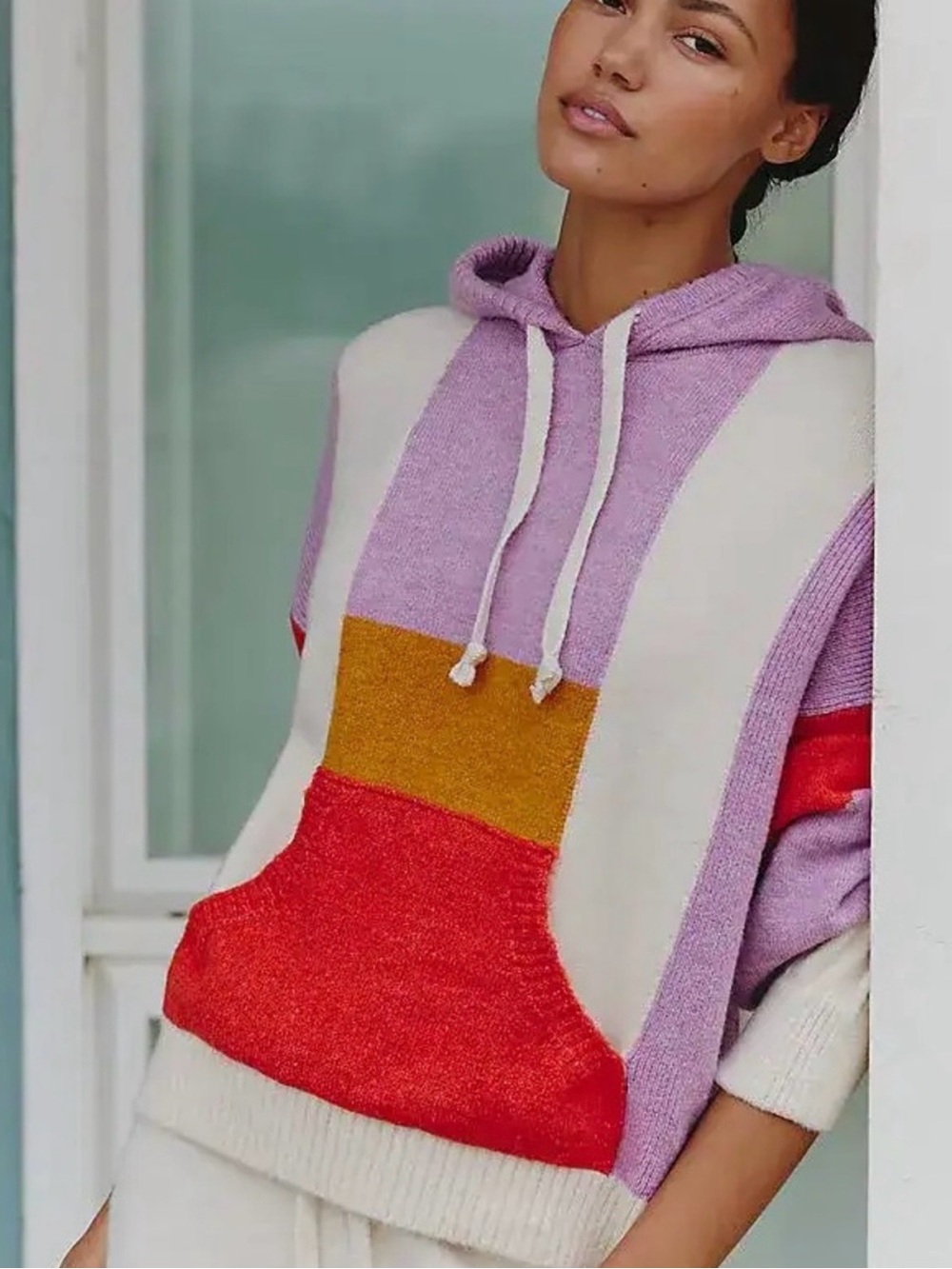 Daily Practice by Anthropologie Hoodie Swater in Lavender, Red, Cream & Mustard - Picture 4 of 5
